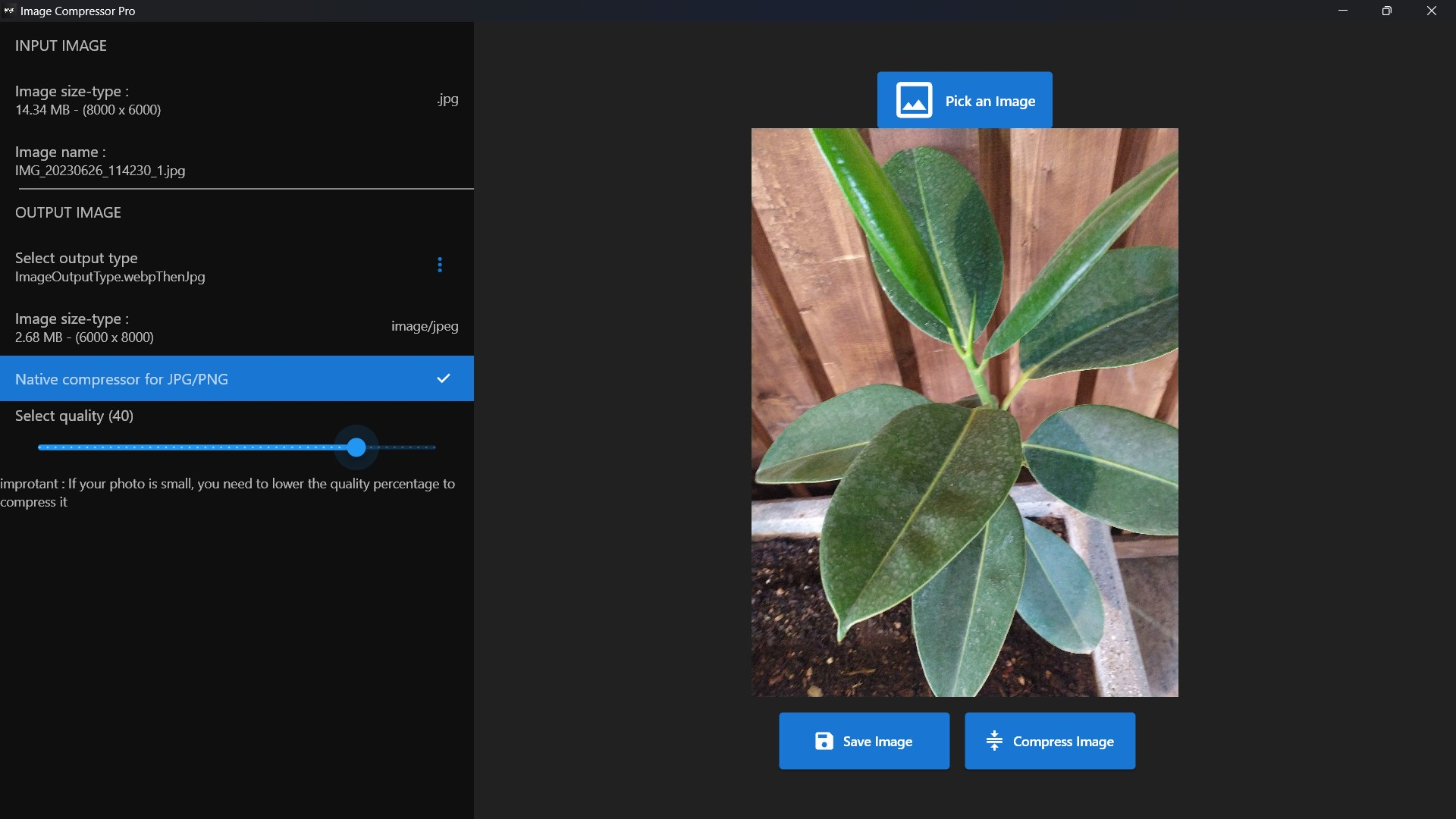 Interface of Microsoft Image Compressor Pro - an easy-to-use software for image compression