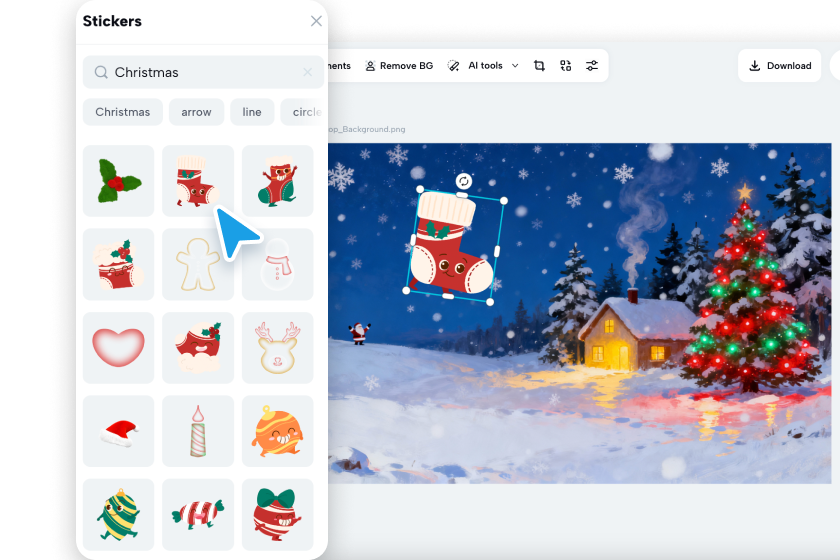Edit the generated Christmas background with CapCut