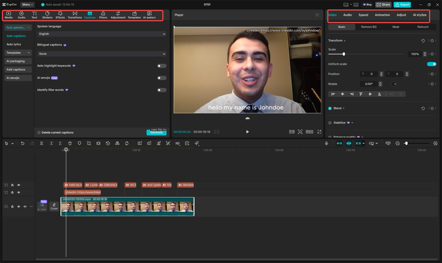 Edit the self-intro video