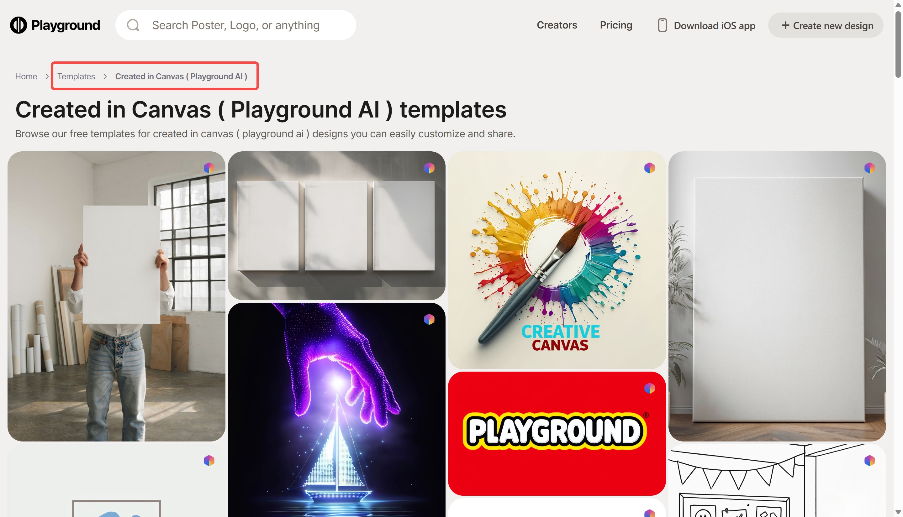 Доступ до розділу полотна у генераторі мистецтва Playground AI
