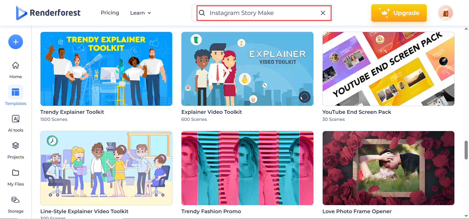 Pilih template Anda dan unggah media Anda