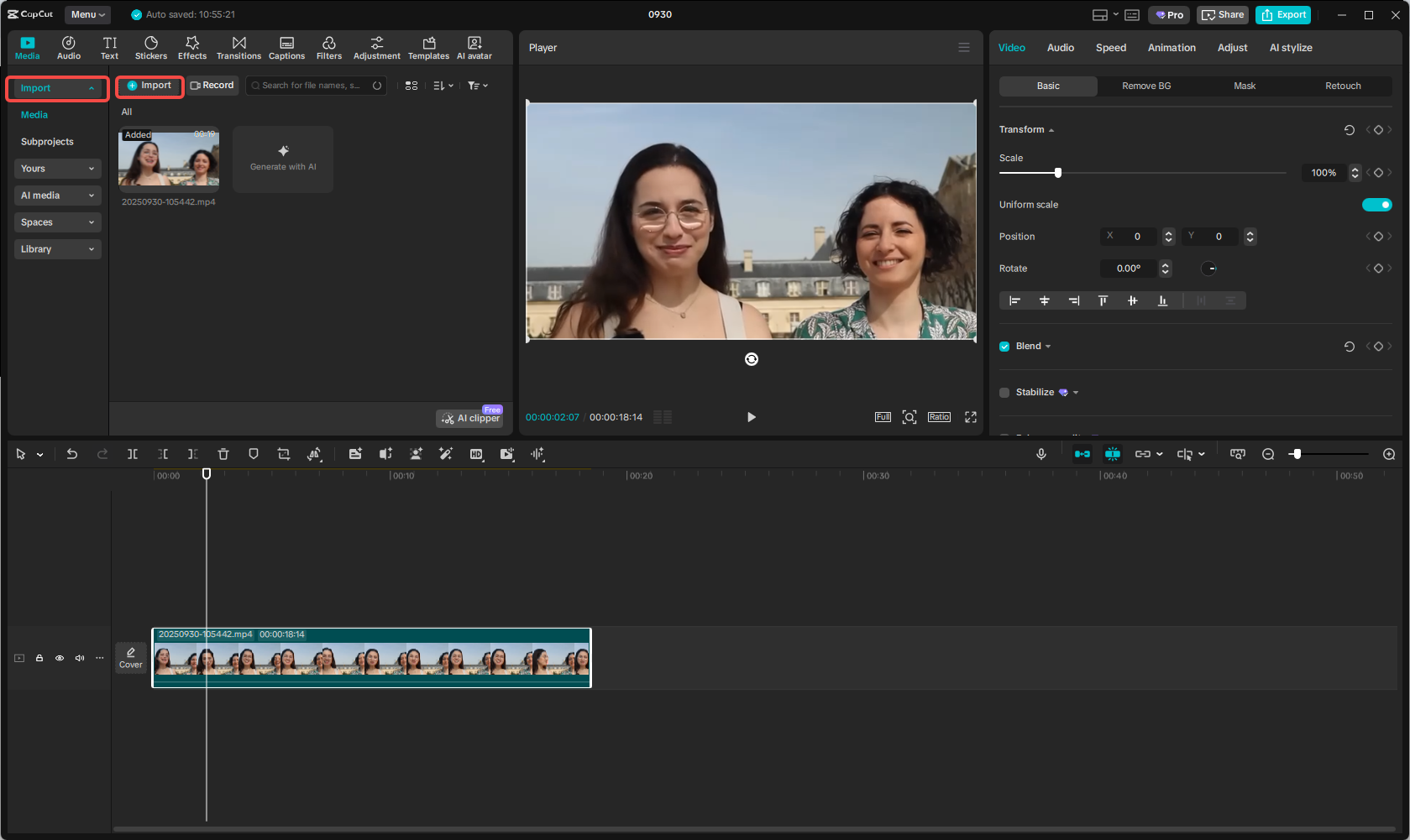 Import the French video