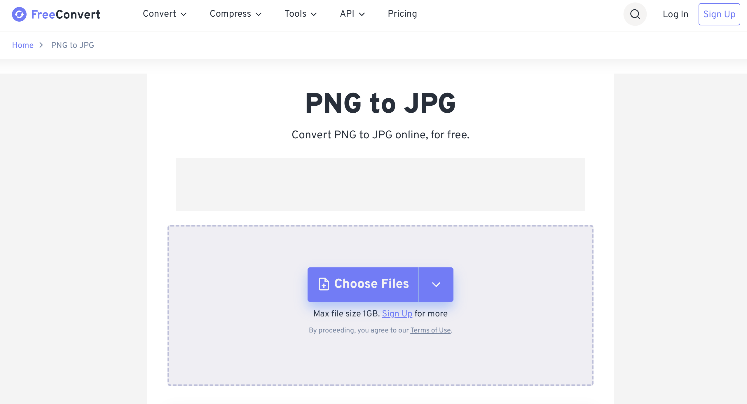 Interface of FreeConvert - an efficient PNG to JPG converter