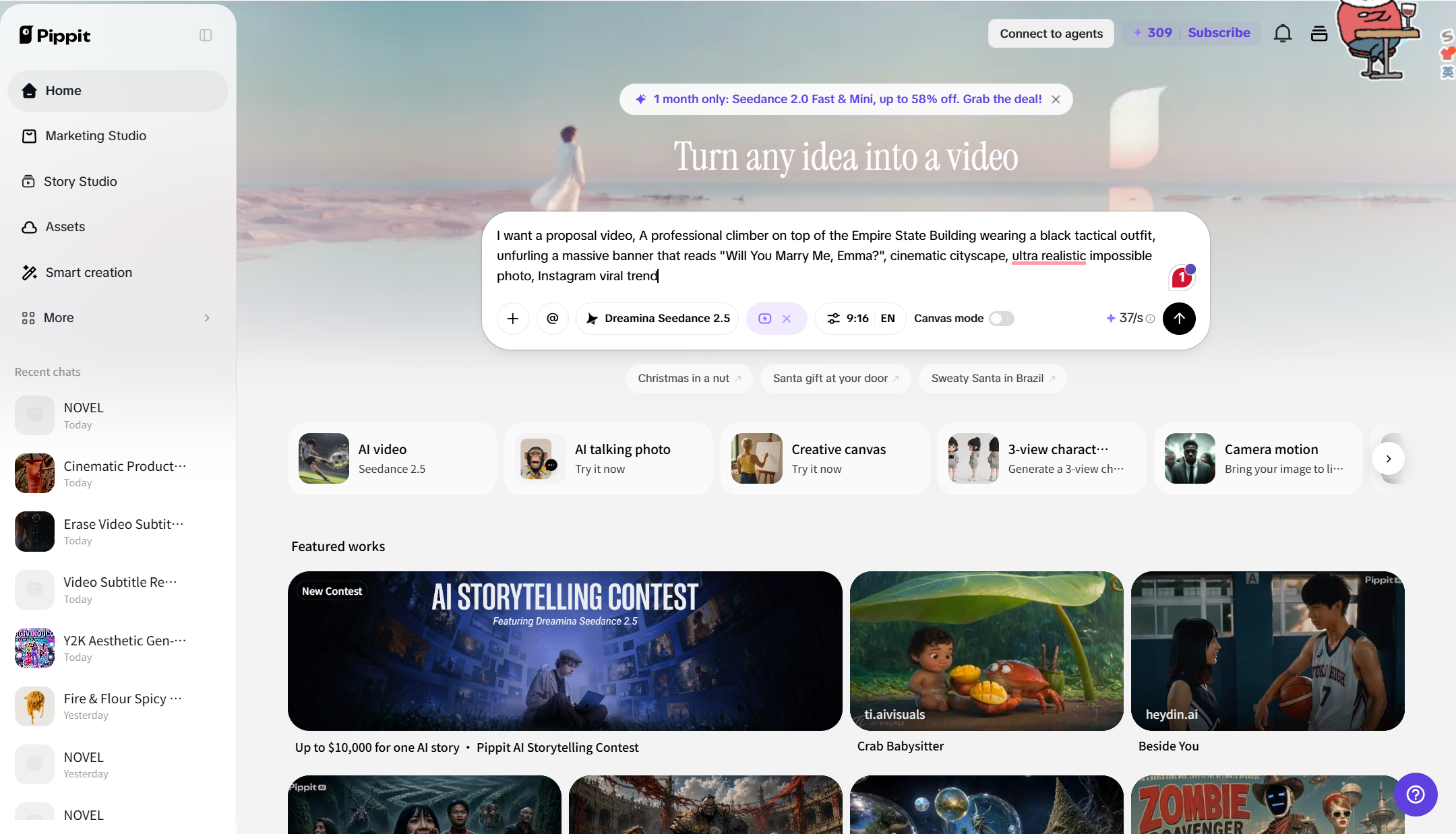 Pippit video generator proposal scene prompt input