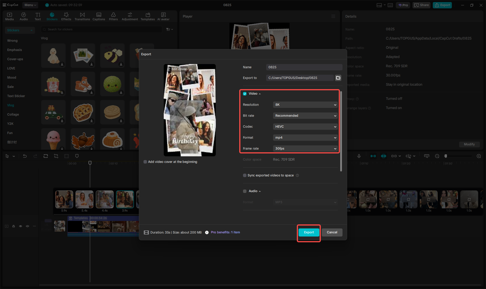 Exporting the video from CapCut