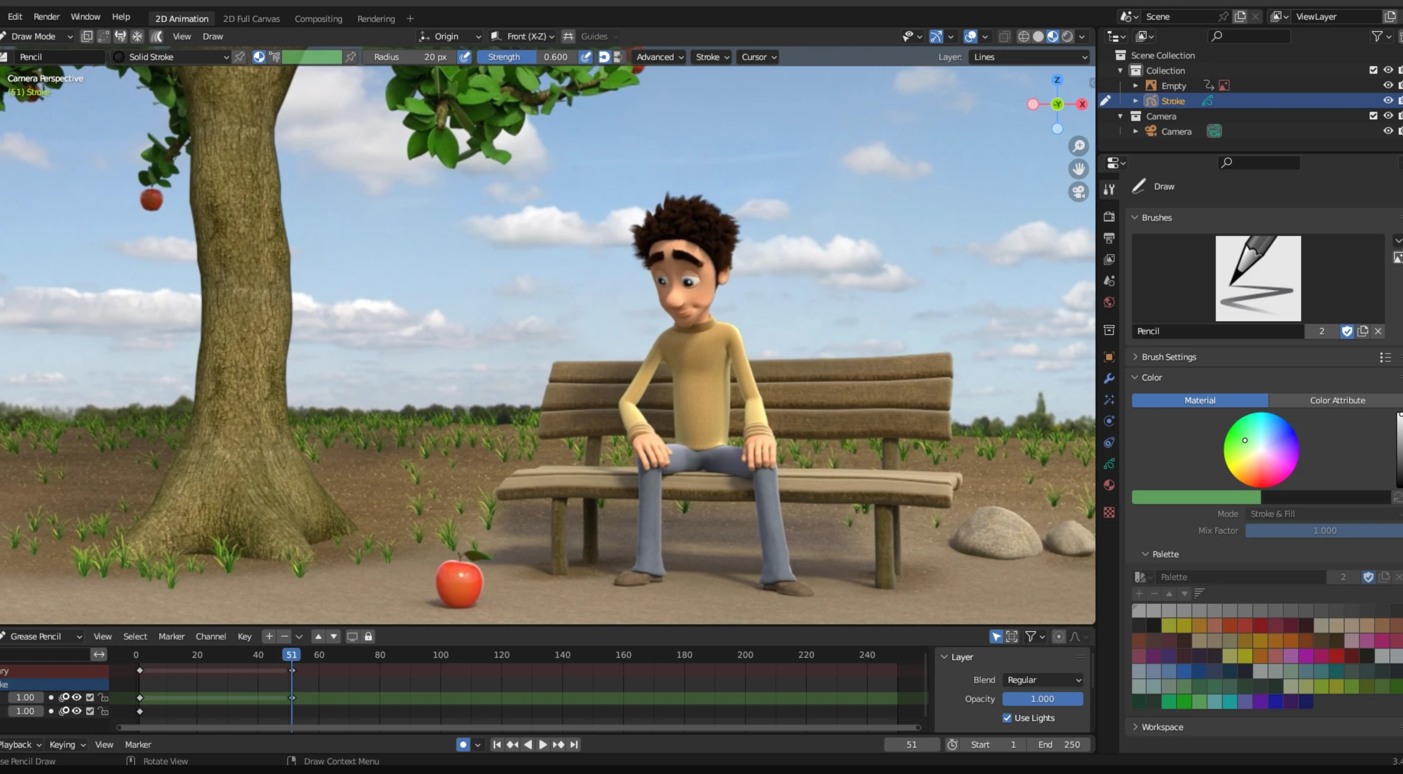 Die Schnittstelle eines 3D-Animationsvideos, das mit dem Blender-Tool erstellt wurde
