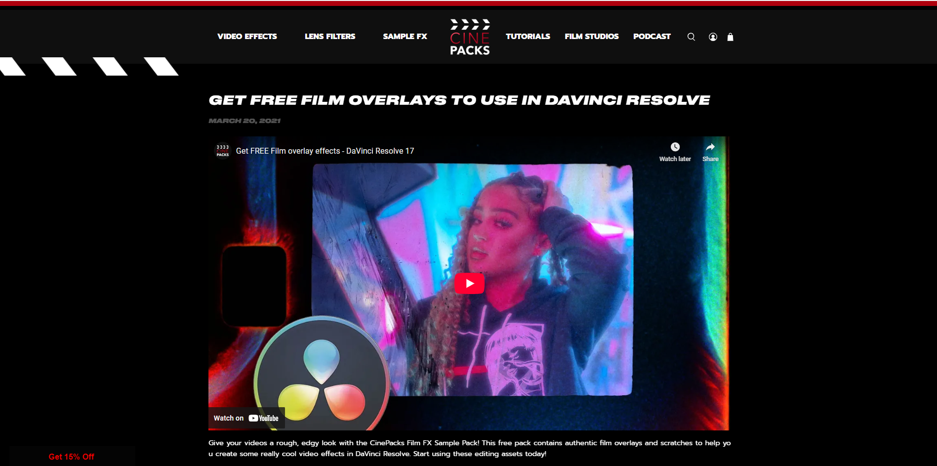 Interface of CinePacks - another way to get packs of film overlays
