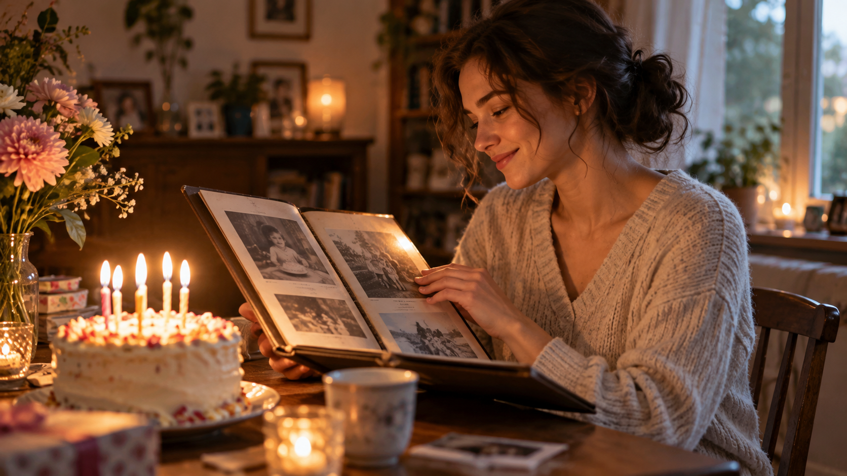 childhood birthday memory AI photo: Album Table Reflection