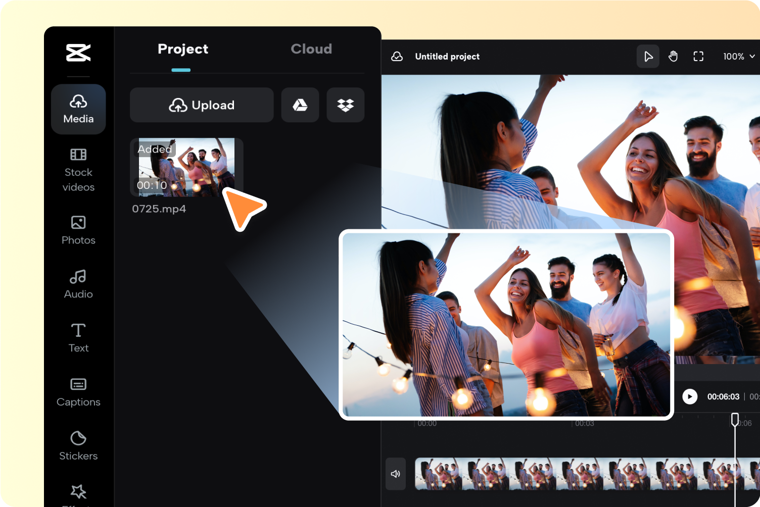 Video online in CapCut Cloud-Speicher hochladen