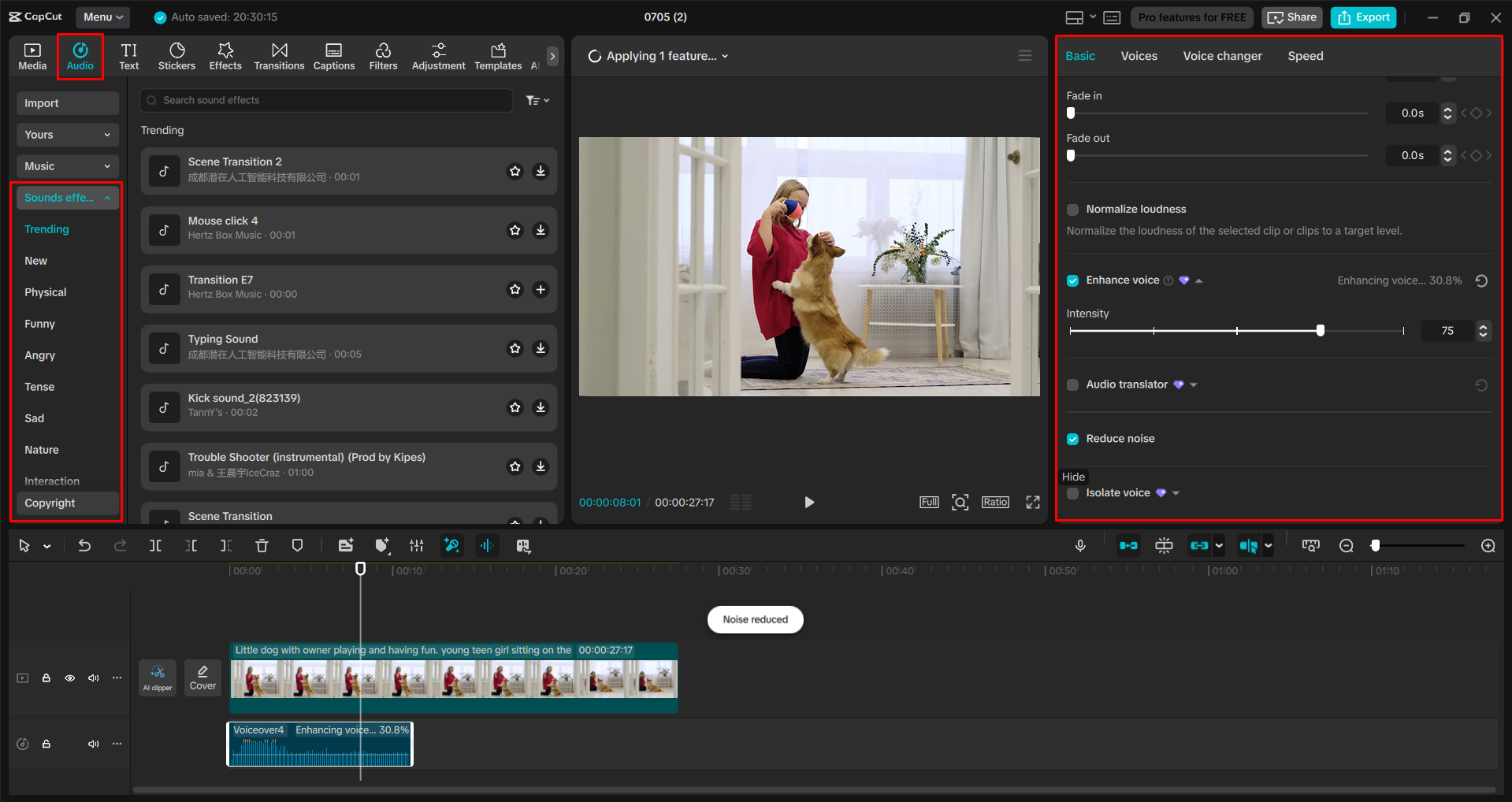 Editing the recorded audio in the CapCut desktop video editor