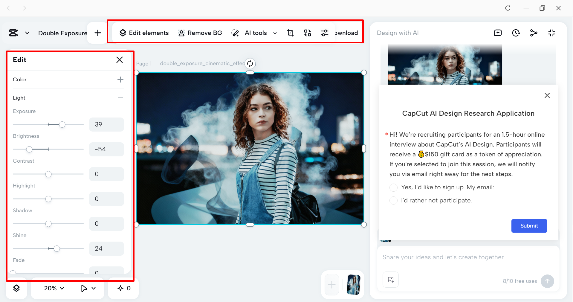 Editing the image in the CapCut desktop video editor
