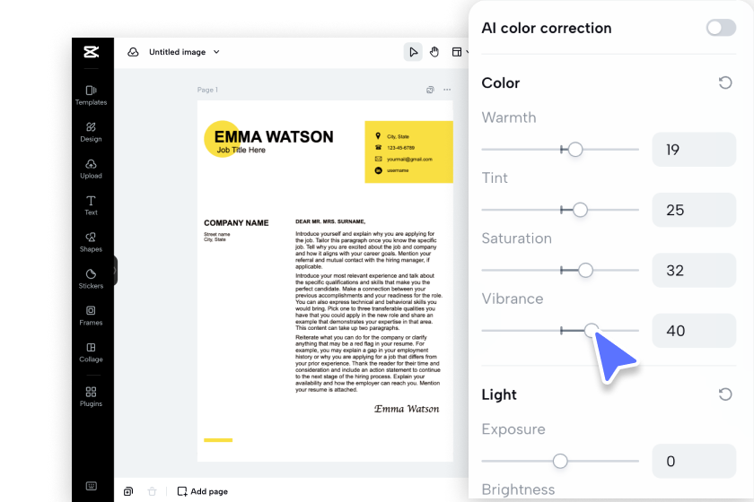Design your cover letter with editing tools