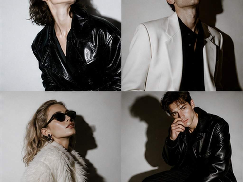 Dark Moody 4-Photo Collage AI Prompt prompt example 2 - Flash fashion collage
