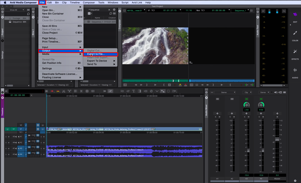 Exporting media to the Avid video editor