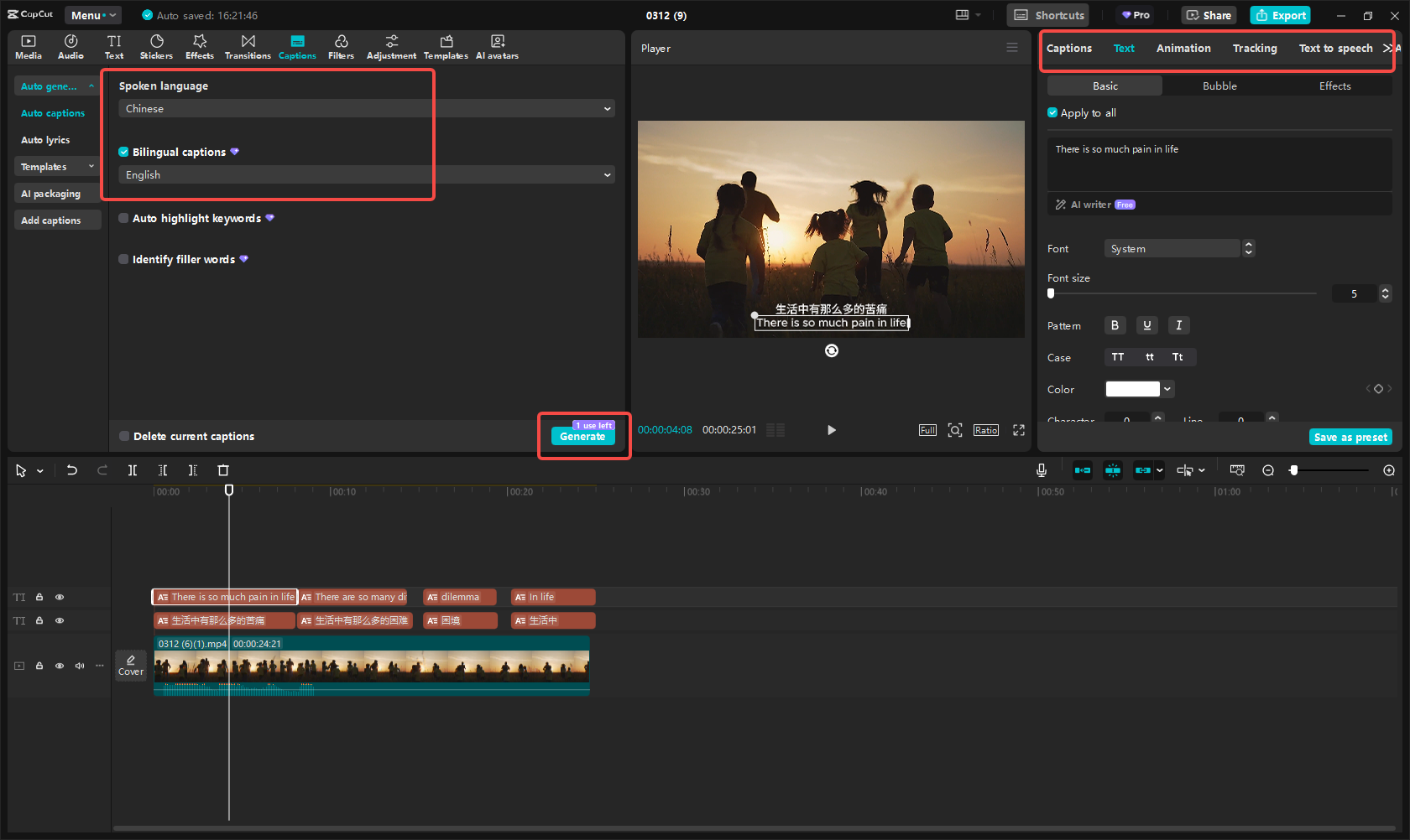 Çince sesi CapCutİngilizceye çevirmek