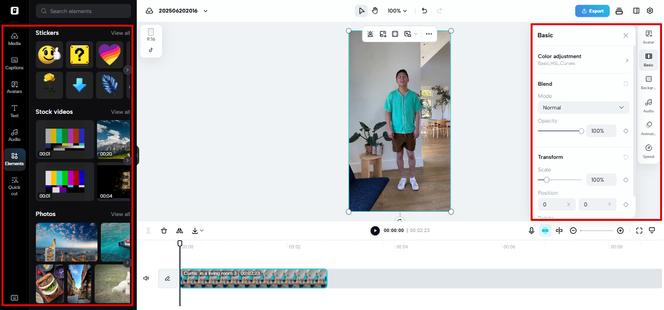 Editing space in Pippit