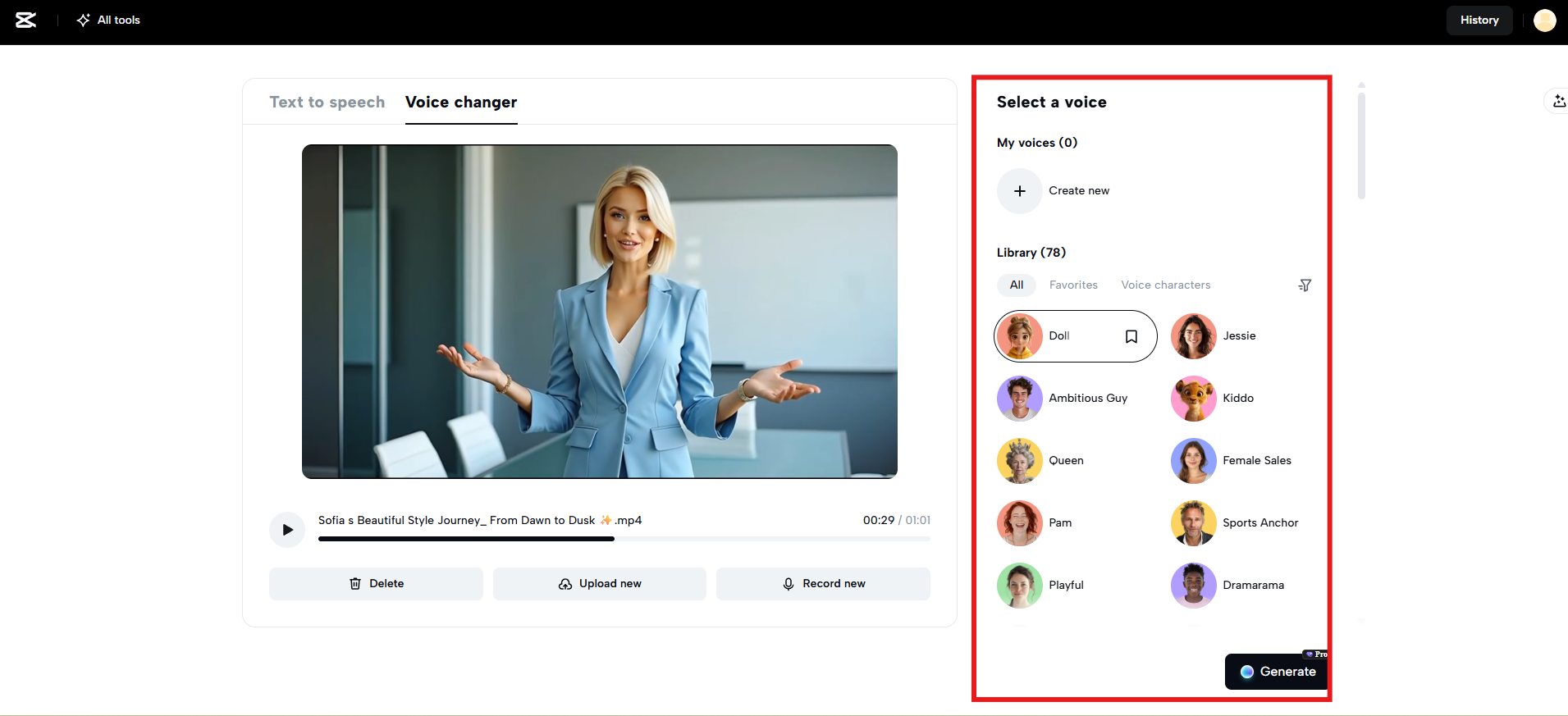 Apply voice effects and generate