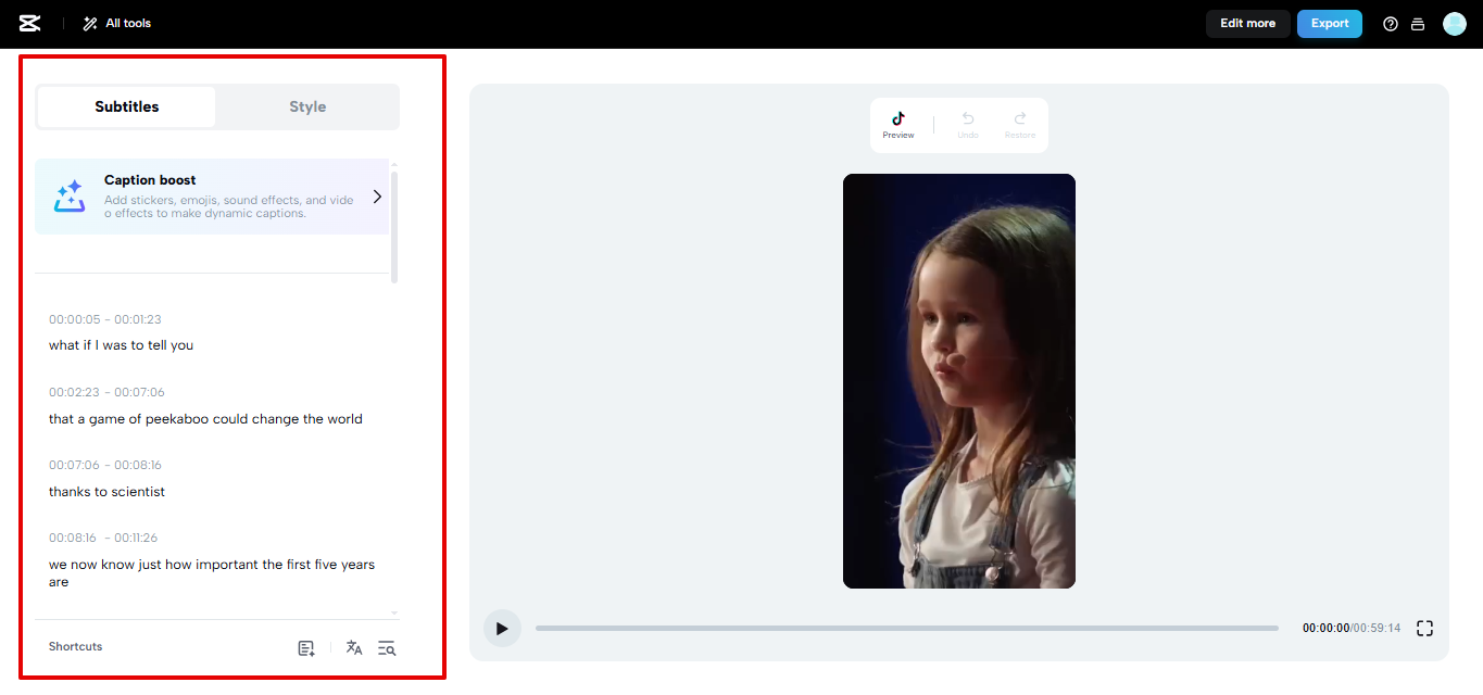 Erstellen von Untertiteln in CapCut Web