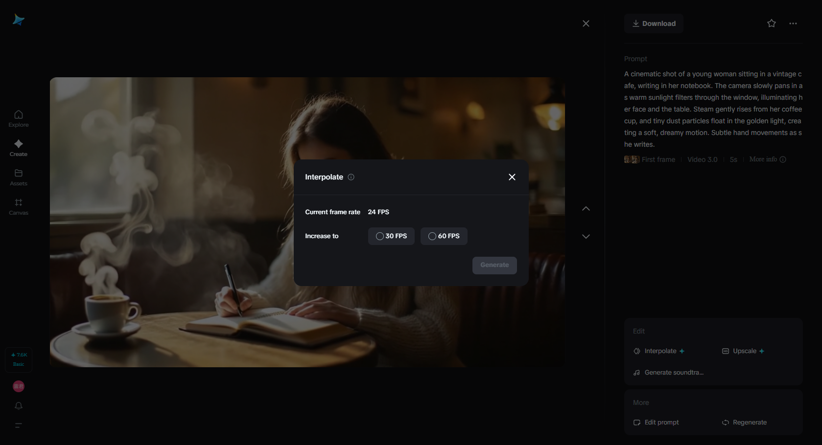 Frame interpolation for motion video