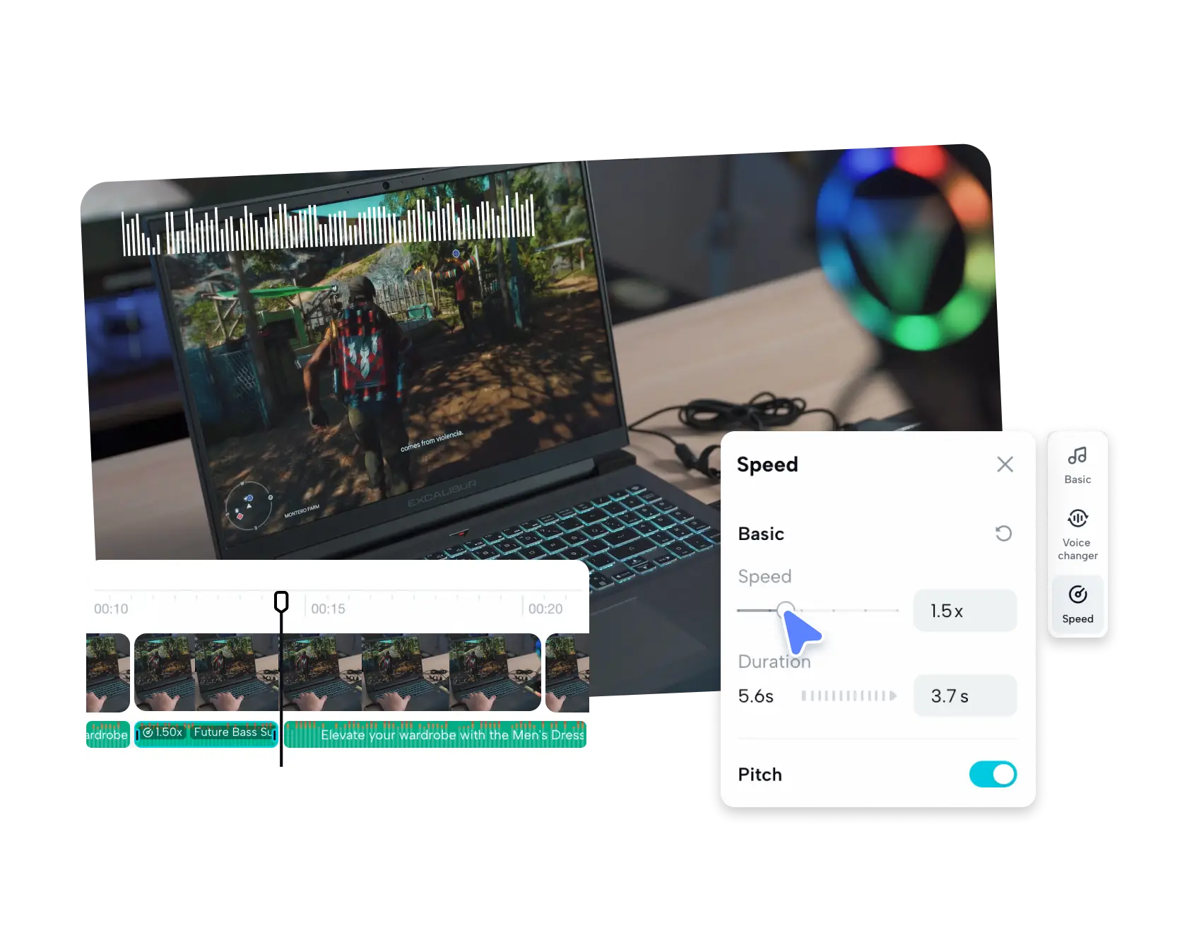 Ajusta fácilmente velocidad y tono de audio con Pippit para crear contenido.