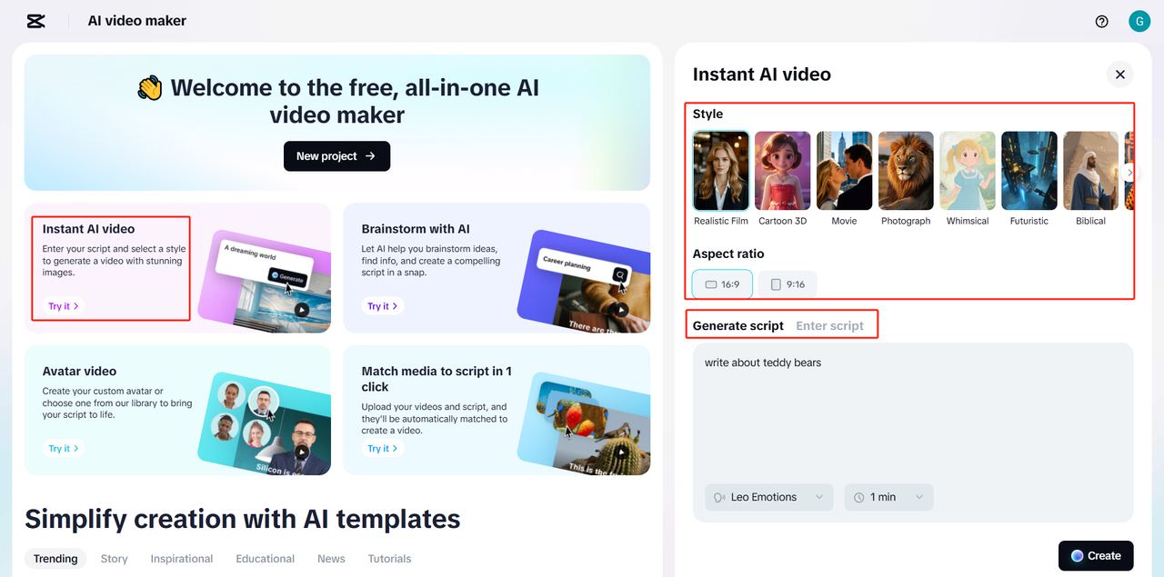 Generate the video using the CapCut desktop video editor
