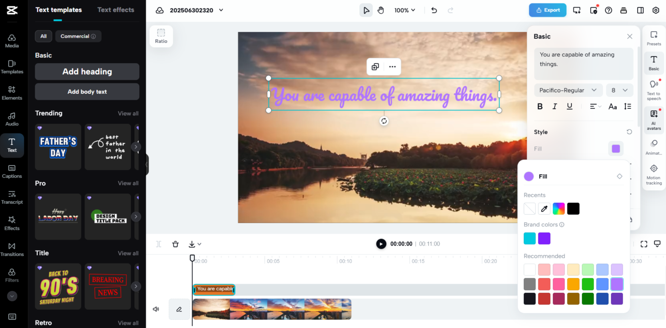 Antarmuka CapCut Web - alat gratis untuk menambahkan caption motivasi terbaik ke video