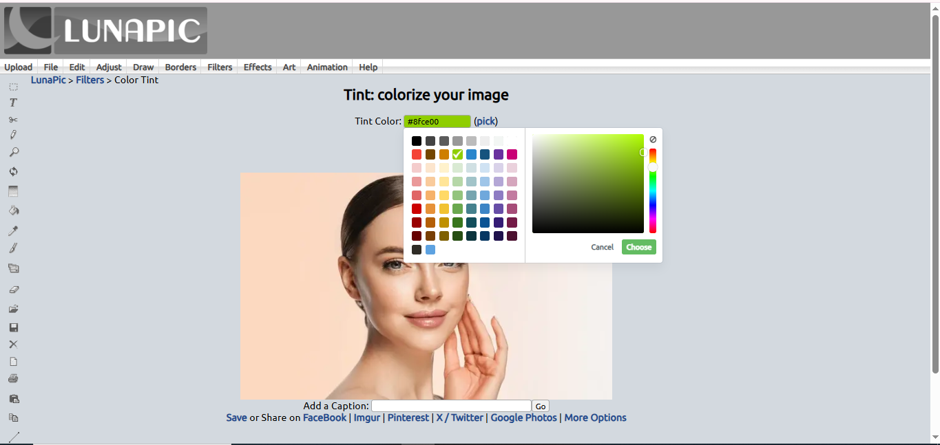 Interface of Lunapic - another best eye color editor online