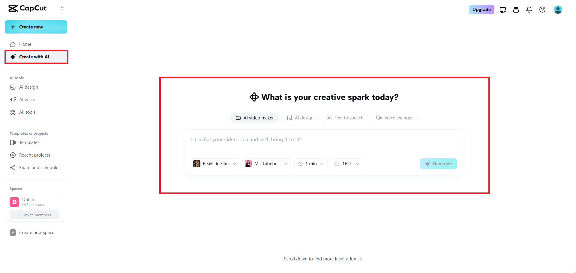 AI video maker 기능을 선택하세요