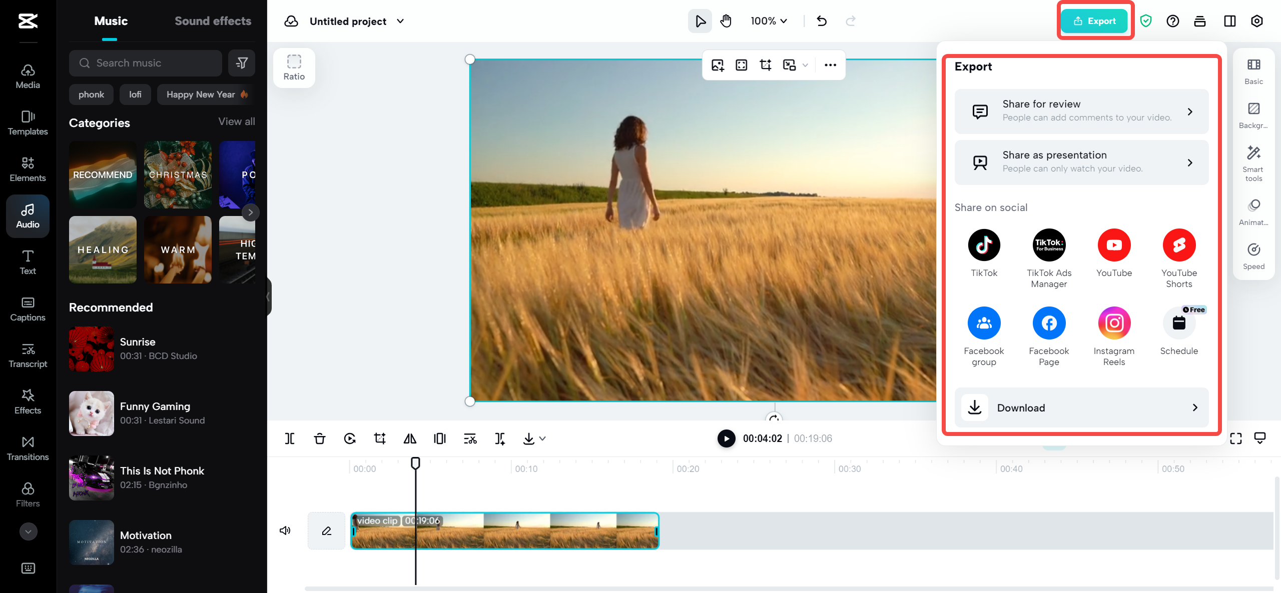 Export and share