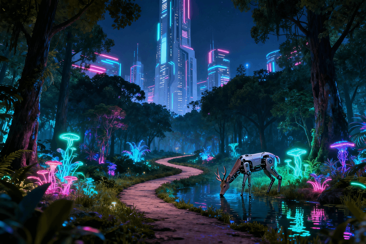 A distant futuristic city