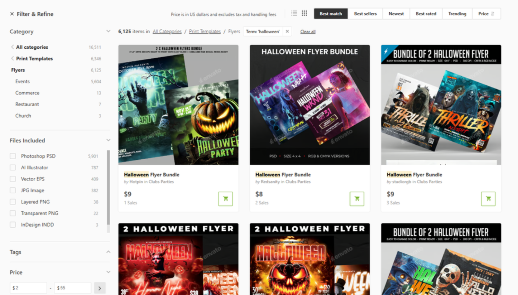 Interface of GraphRiver - a resource for engaging Halloween flyer templates