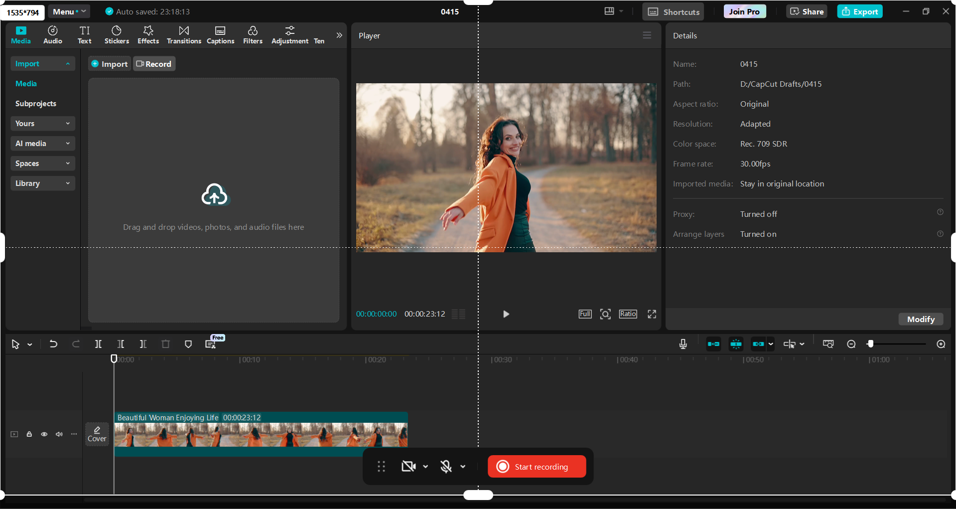 Interface of the CapCut desktop video editor - the best free desktop recorder