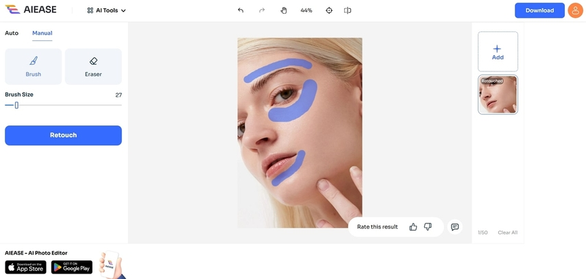 Interface of AI Ease - an ideal face photo editor