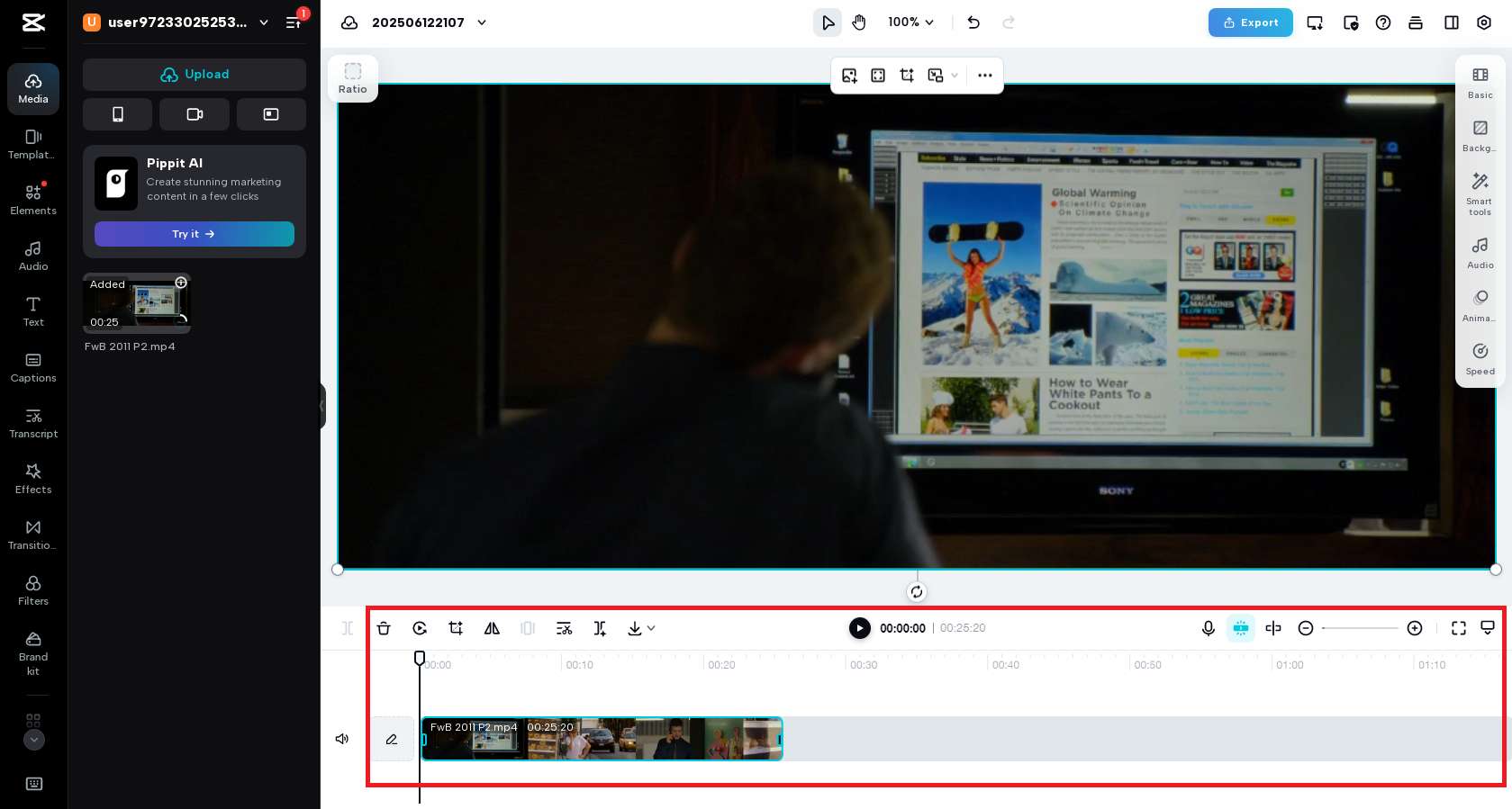 Access your editing timeline