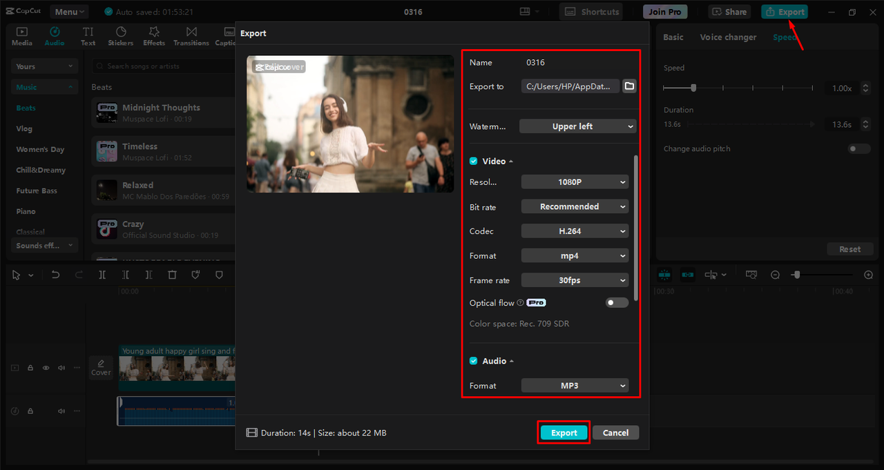 Export és megosztás