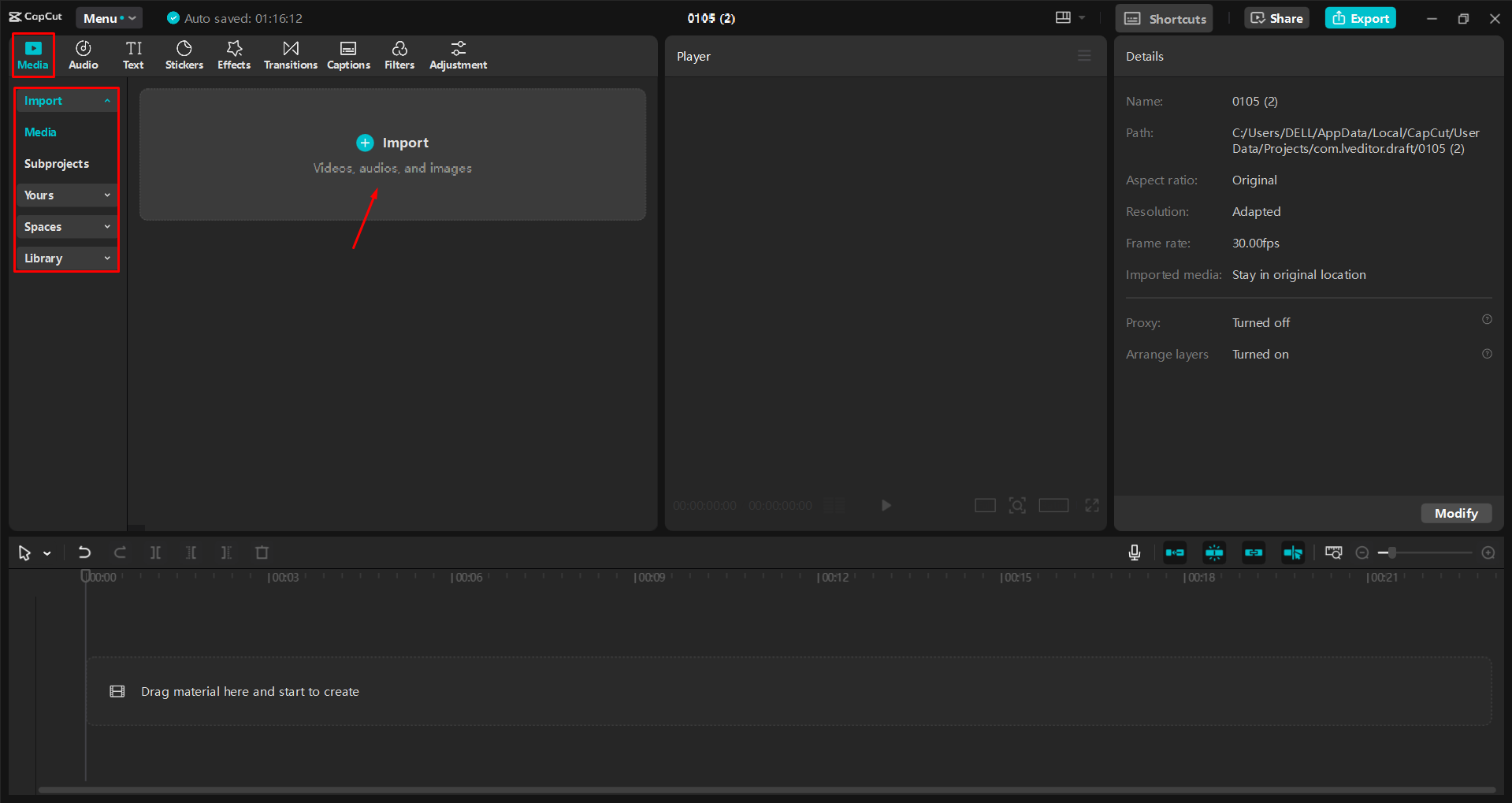 Uploading a video to the CapCut desktop video editor