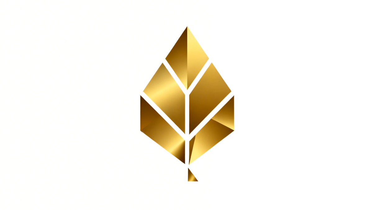 鋭いモダンな形状を備えた金の幾何学葉ロゴ