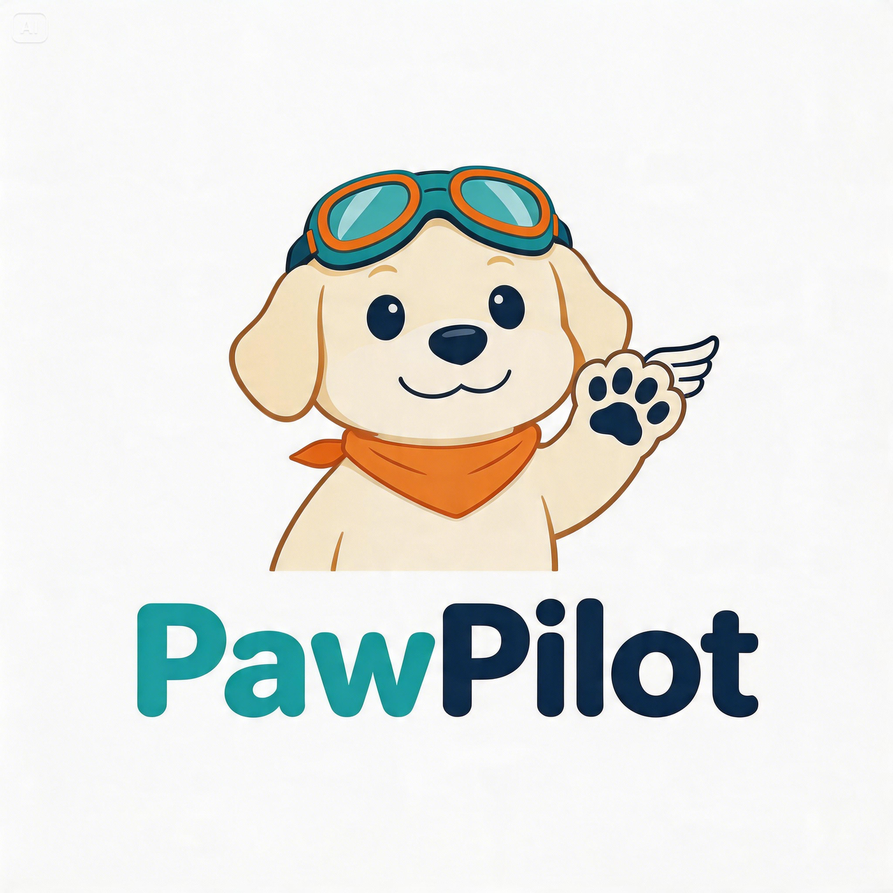 Dreamina PawPilot mascot logo concept with a friendly dog pilot and PawPilot wordmark