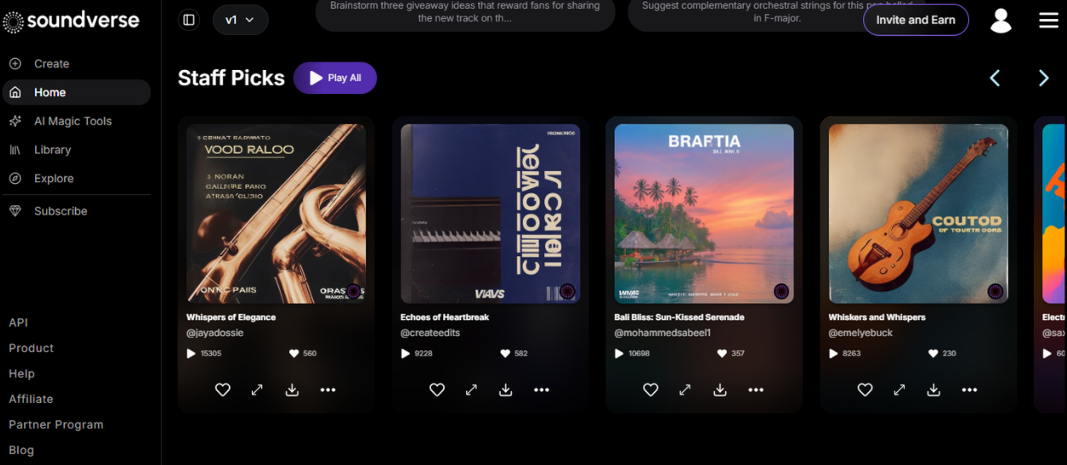Інтерфейс, що демонструє інструмент Soundverse AI