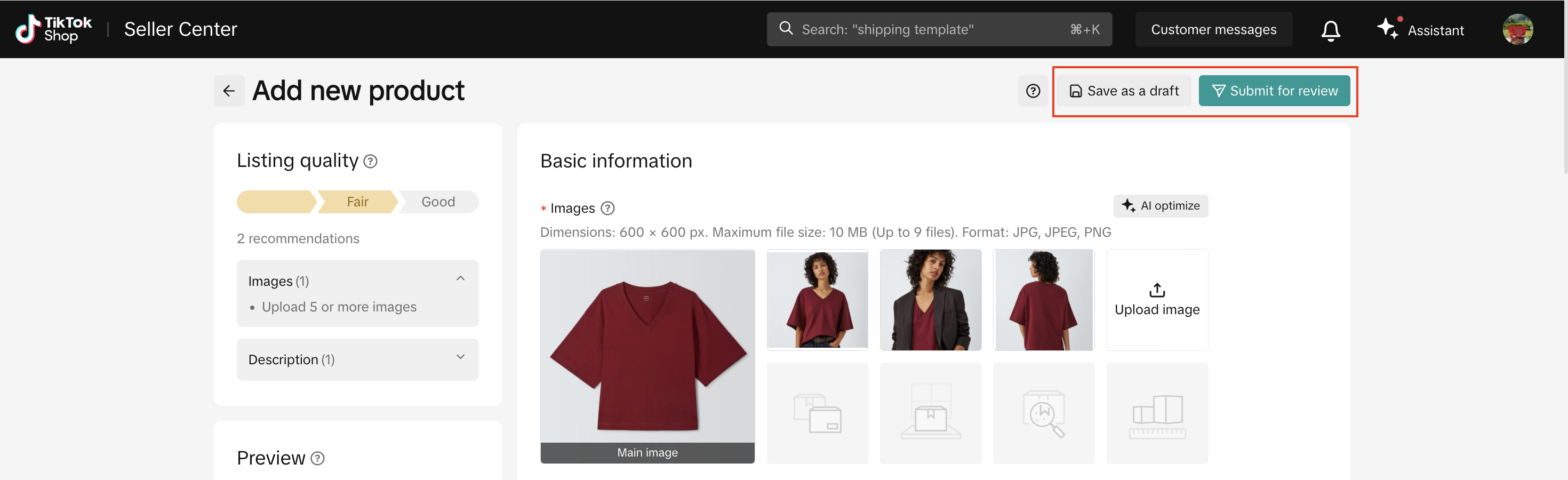 Review and submit your listing
