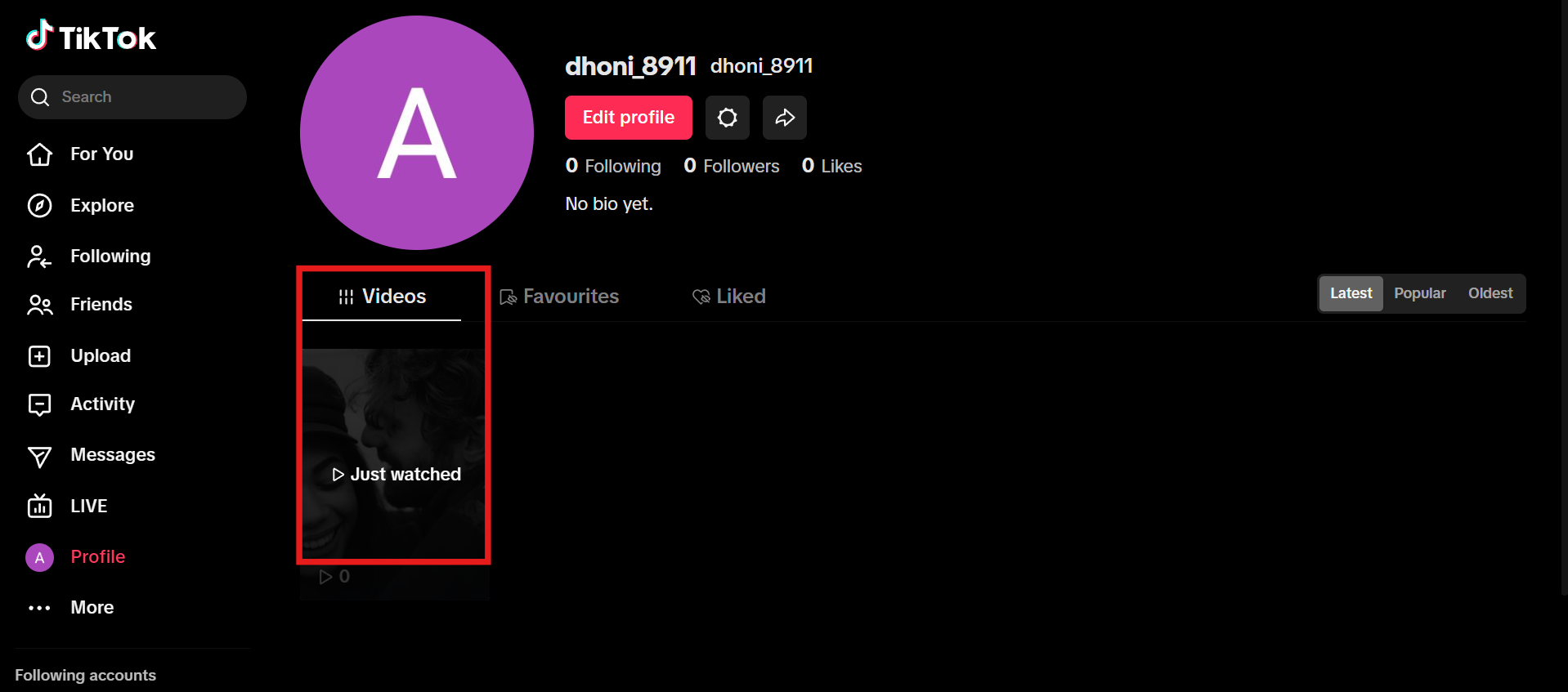 Wählen Sie das zu löschende Video aus.