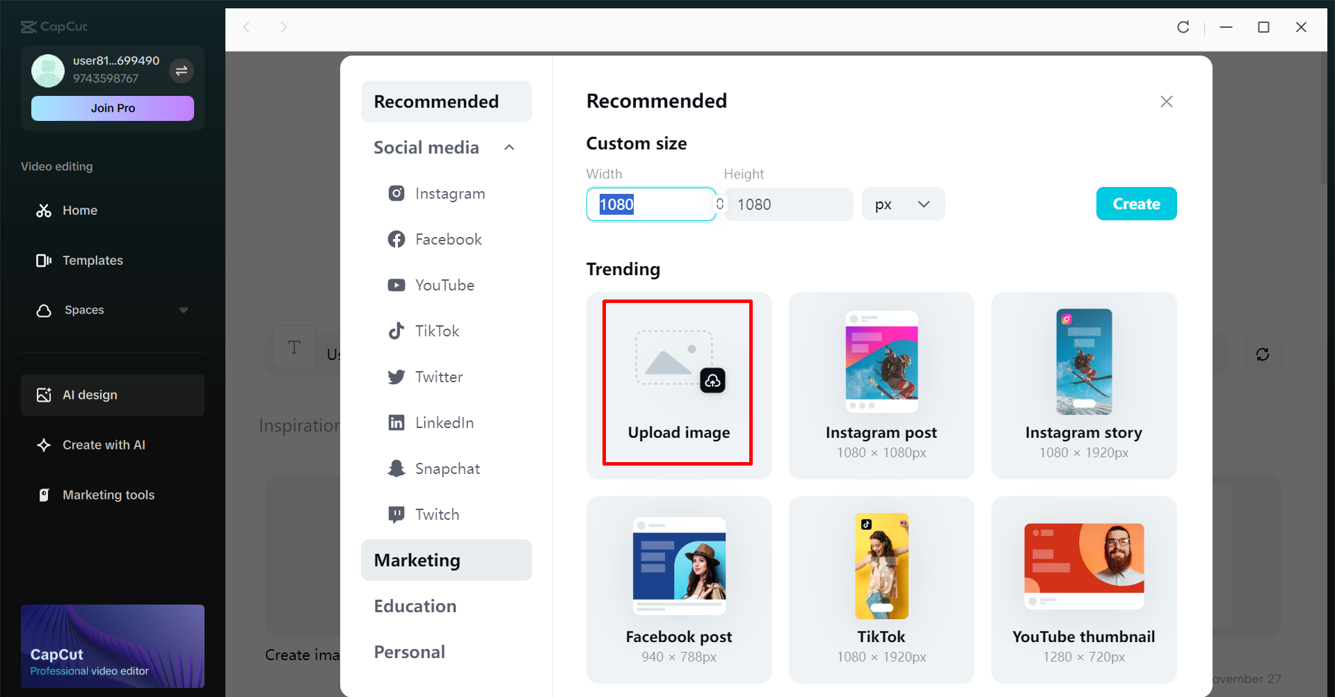 Accessing the AI design agent in the CapCut desktop video editor