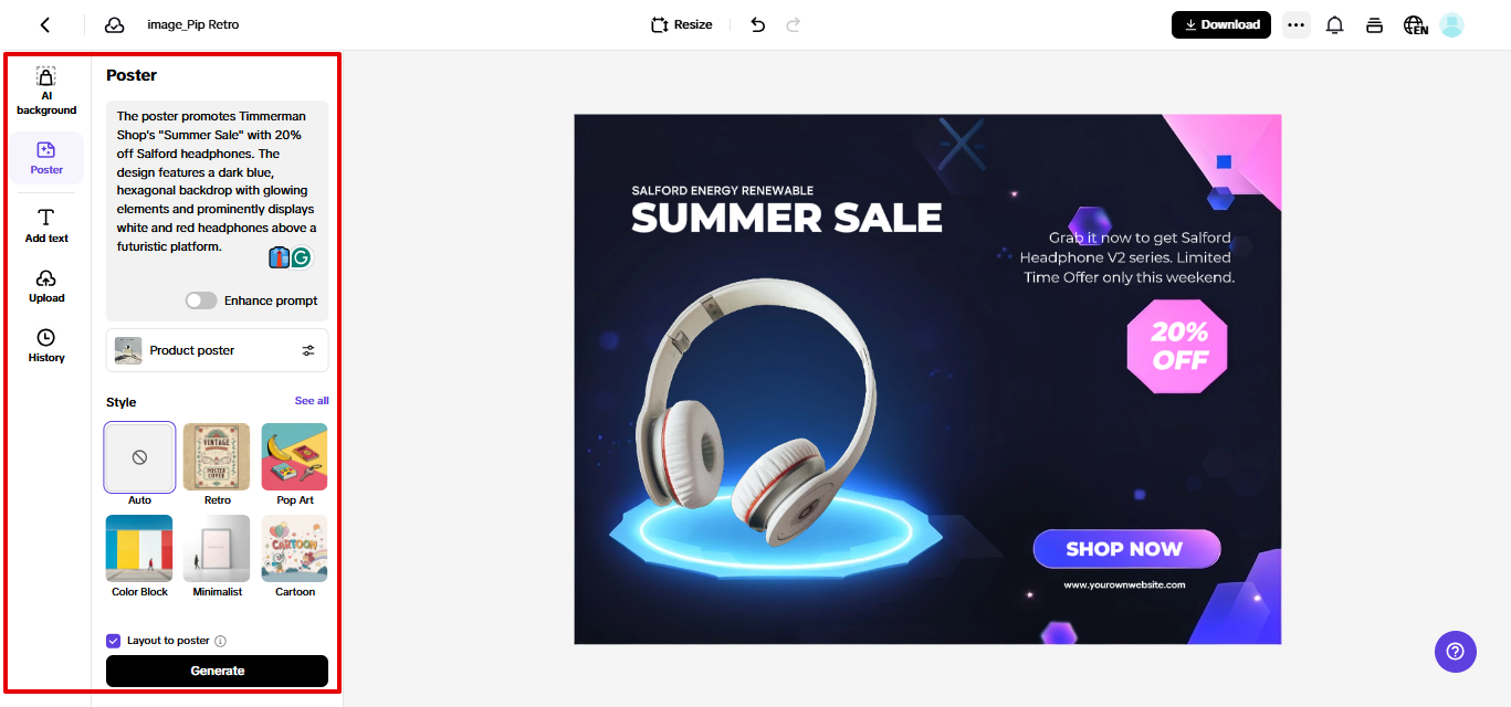 Pippit sales poster generator