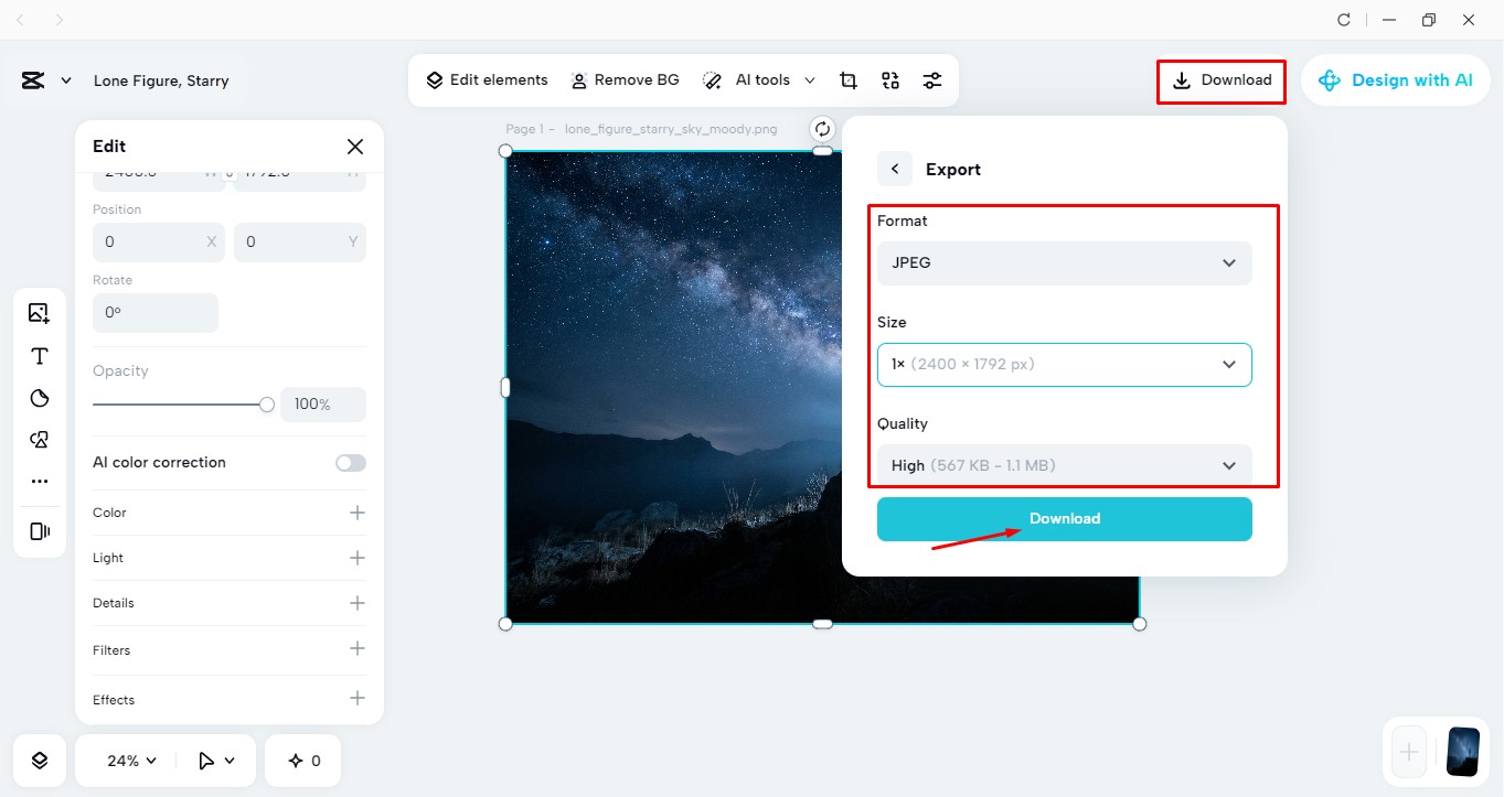 Download your night photography