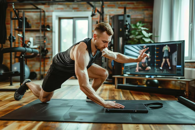 Vlogueiro fitness demonstrando exercício.