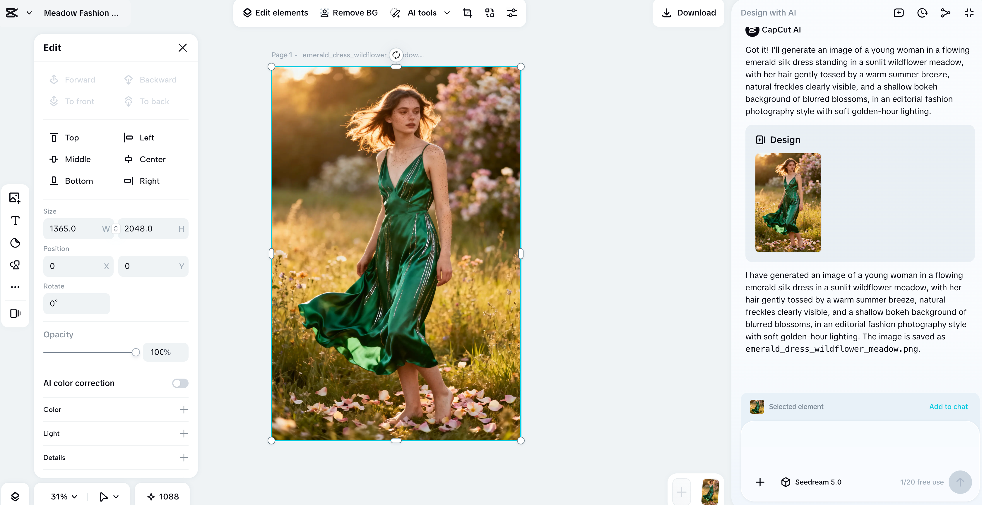Example output — Prompt 01 in Seedream 5.0 (CapCut AI Design)