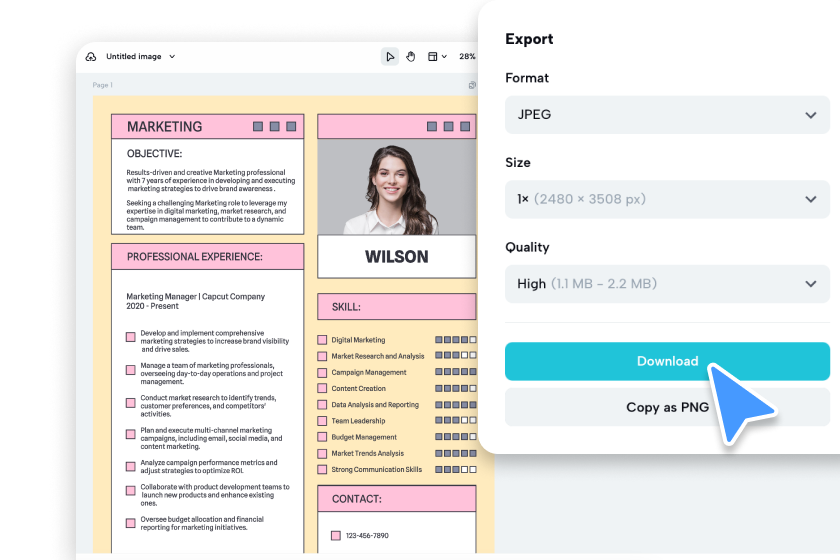 Export your resume