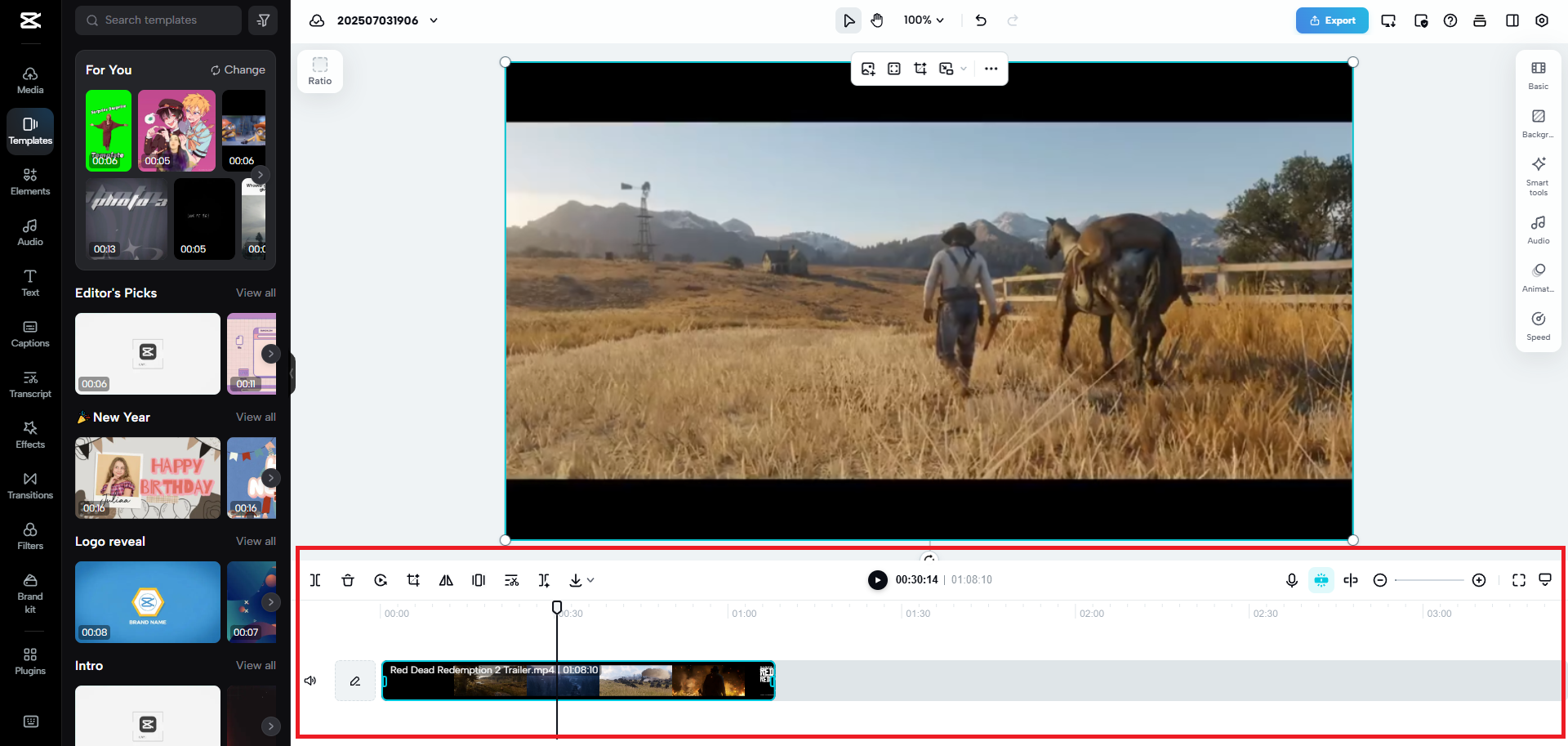 CapCut Web's video editing timeline
