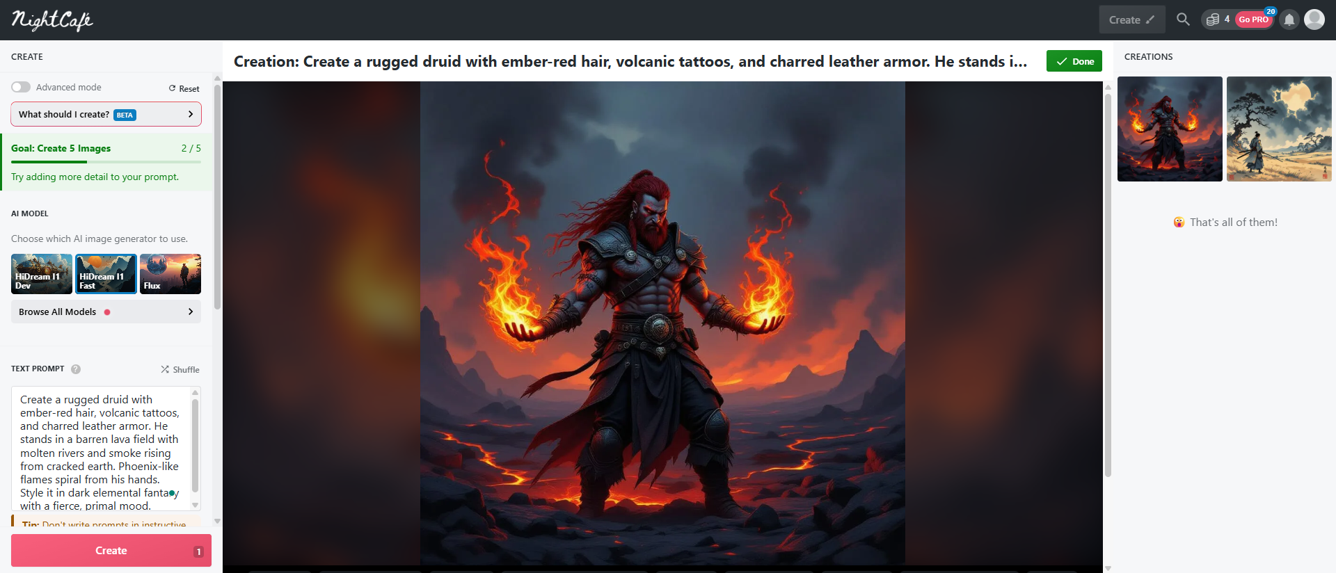 NightCafe fantasy art generator