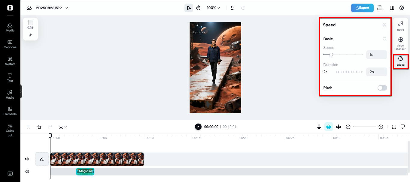 Tagapabago ng bilis ng audio sa Pippit